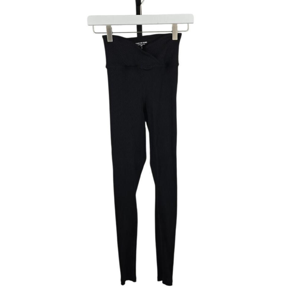 Year of Ours Ribbed Veronica Leggings Cross V High Waist 7/8 USA Made Black S
